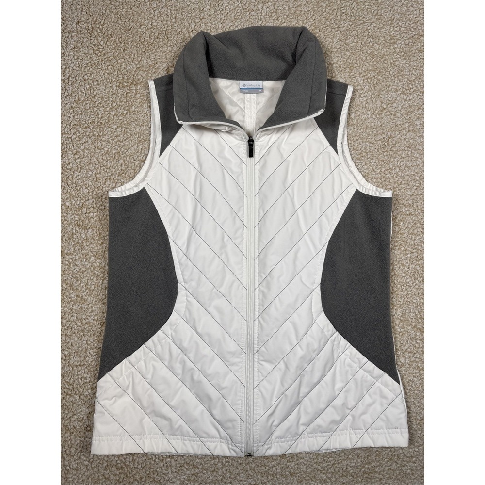 Columbia Perfect Mix Vest Womens Medium White Gray Quilted Full Zip AL1007